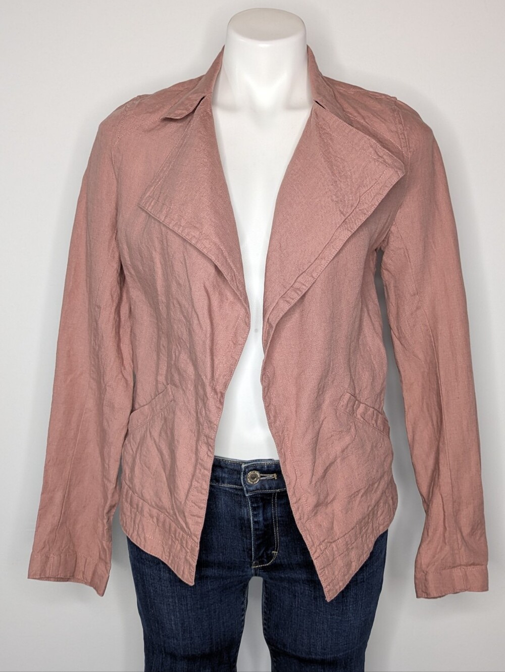 Jigsaw Blush Pink Irish Linen Long Sleeve Open Jacket 8